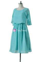 Aqua blue chiffon beach wedding dress scoop neckline party dresses (bm1552)