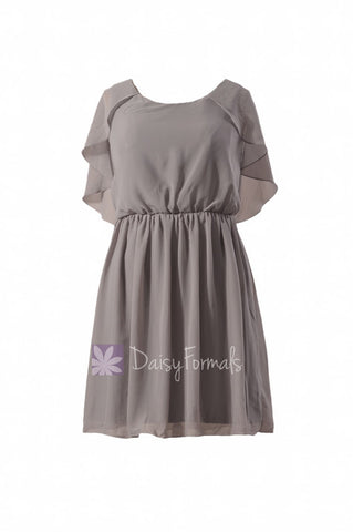 Scoop Neckline Chiffon Bridesmaid Dress Vintage Short Gray Party Dress (BM1552)
