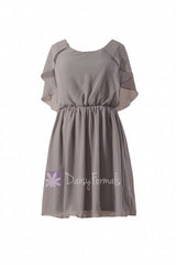 Scoop neckline unique chiffon bridesmaid dress vintage short gray party dress (bm1552)