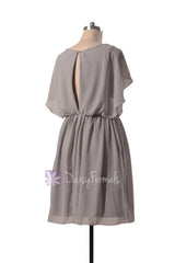 Scoop neckline unique chiffon bridesmaid dress vintage short gray party dresses (bm1552)