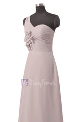 Light gray bridal party dress long one shoulder elegant chiffon evening dresses(bm1622)