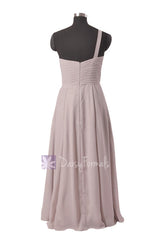 Light Gray Bridal Party Dress Long One Shoulder Chiffon Evening Dress(BM1622)