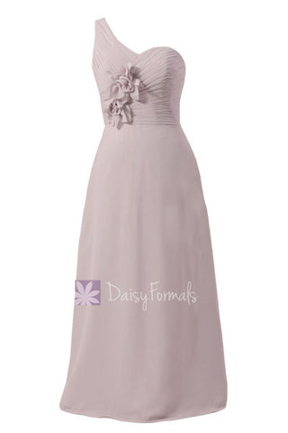 Light Gray Bridal Party Dress Long One Shoulder Chiffon Evening Dress(BM1622)