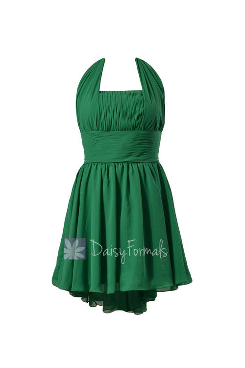 Green chiffon bridesmaid dress halter mini skirt beach wedding party dress(bm1640)