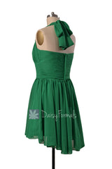 Green Chiffon Bridesmaid Dress Halter Mini Skirt Beach Wedding Party Dress(BM1640)