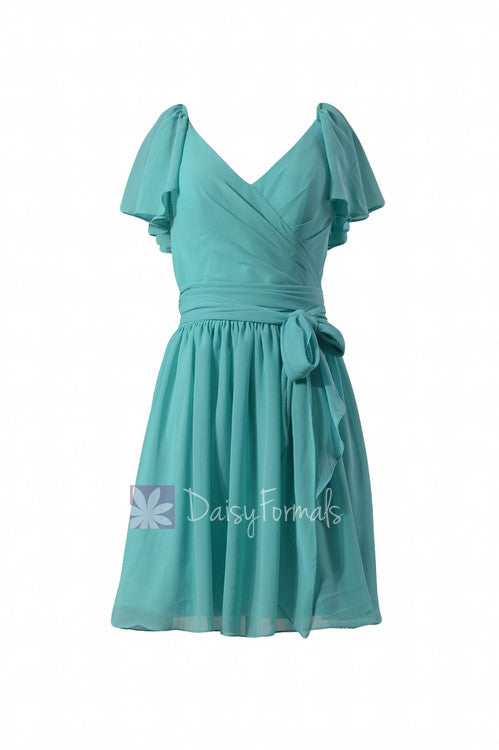 Vintage inspired party dress tiffany blue chiffon online bridesmaid dress(bm1662)