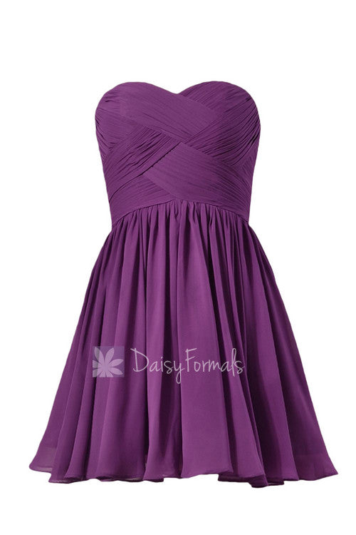 Deep lilac beach wedding party dress sweetheart mini skirt inexpensive bridesmaid dress(bm1426b)