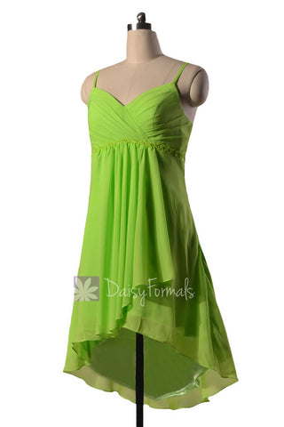 Kelly-Green Chiffon Bridesmaid Dress High Low Beach wedding party dress (BM1732)