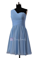 Cornflower chiffon dress one-shoulder bridesmaid dress short bridal party dresses online(bm181)