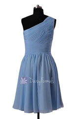 Cornflower Chiffon Dress One-Shoulder Bridesmaid Dress Short Bridal Party Dress(BM181)