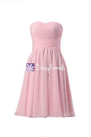 Light Pink Strapless Bridal Party Dress Sweetheart Chiffon Dress Handmade (BM182)