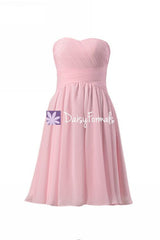 Light pink strapless bridal party dress online sweetheart chiffon dress handmade (bm182)