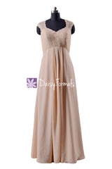 Peach apricot long chiffon party dresses elegant lace bridesmaids dresses(bm2222a)