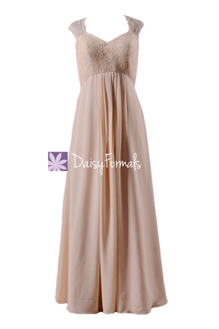 Peach Apricot Long Chiffon Party Dress Lace Bridesmaids Dresses(BM2222A)