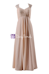 Peach apricot long chiffon party dress elegant lace bridesmaids dresses(bm2222a)