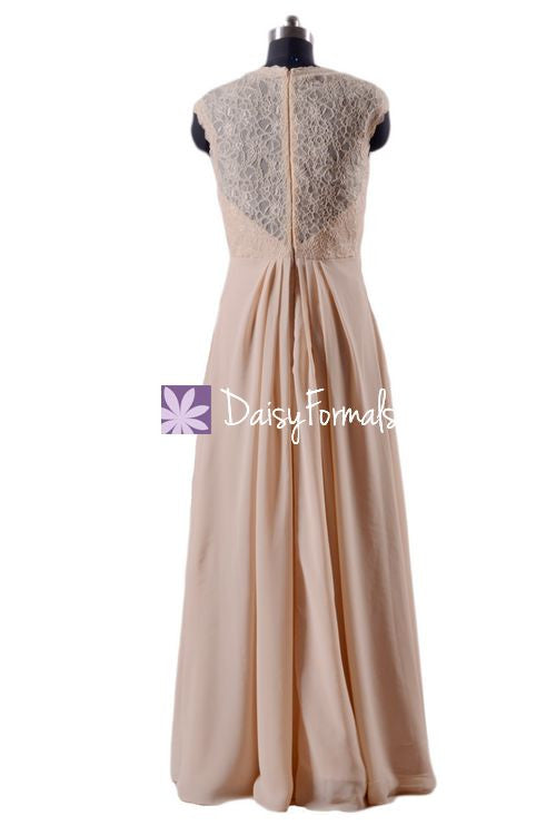 Peach Apricot Long Chiffon Party Dress Elegant Lace Bridesmaids Dresses(BM2222A) – DaisyFormals-Bridesmaid and Formal Dresses in 59+ Colors