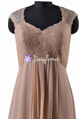 Custom light champagne lace bridesmaids dress cap sleeves elegant party dress evening dresses (bm2222a)