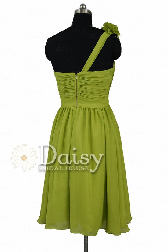 Short Bright Olive Chiffon Dress One-Shoulder Cheap Bridesmaid Dress W/Fabric Flowers(BM223) DaisyFormals-Bridesmaid and Formal Dresses in 59+ Colors Short Bright Olive Chiffon Dress One-Shoulder Cheap Bridesmaid Dress W/Fabric Flowers(BM223) DaisyFormals-Bridesmaid and Formal Dresses in 59+ Colors