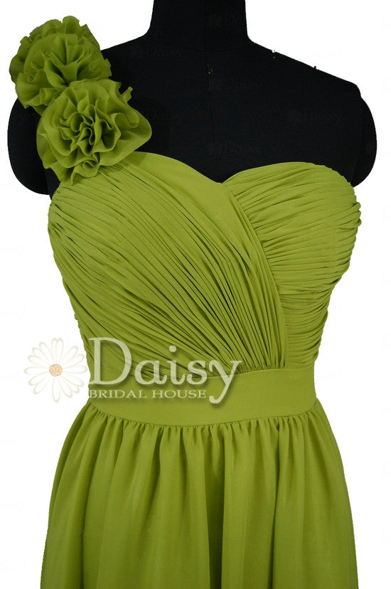 Short Bright Olive Chiffon Dress One-Shoulder Cheap Bridesmaid Dress W/Fabric Flowers(BM223) DaisyFormals-Bridesmaid and Formal Dresses in 59+ Colors Short Bright Olive Chiffon Dress One-Shoulder Cheap Bridesmaid Dress W/Fabric Flowers(BM223) DaisyFormals-Bridesmaid and Formal Dresses in 59+ Colors