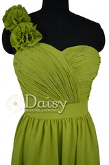 Green one shoulder latest bridesmaid dress fresh green cocktail dress party gowns(bm223)