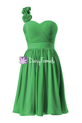Green one shoulder latest bridesmaid dress fresh green cocktail dress party gown(bm223)