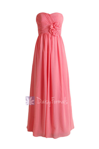 Light Coral Long Sweetheart Chiffon Evening Dress Long Coral Bridesmaid Dress(BM224)