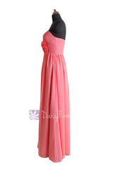 Light coral long sweetheart chiffon evening dress long coral bridesmaid dresses(bm224)