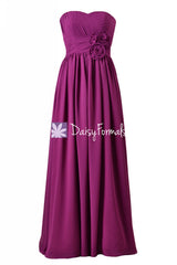Cardinal purple long bridesmaid dress chiffon prom dress purple evening dress strapless(bm224)