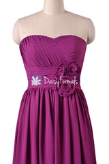 Cardinal Purple Long Bridesmaid Dress Chiffon Prom Dress Purple Evening Dress Strapless(BM224)