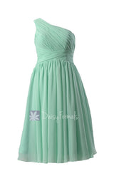 Empire one shoulder affordable mint chiffon bridesmaid dress for pregnant bridesmaid(bm351em)