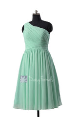 Empire one shoulder affordable mint chiffon bridesmaid dress for pregnant bridesmaids(bm351em)