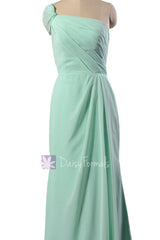 Gracious trumpet long chiffon bridesmaid dress one shoulder mint formal dresses(bm2322)