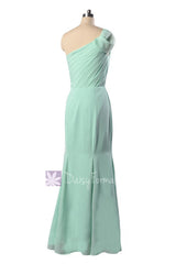 Gracious Trumpet Long Chiffon Bridesmaid Dress One Shoulder Mint Formal Dress(BM2322)