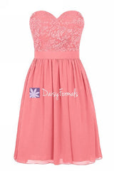 Lovely Light Coral Party Dress Short Sweetheart Lace Bridesmaids Dress (BM2341)