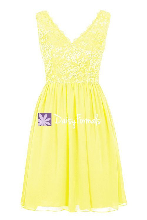 Daffodil Yellow Lace Party Dress Semi Formal Party Dress Beach Party Gown(BM2342)