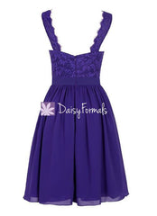 Ice Blue Party Dress w/Lace Straps Lace V-neckline Bridesmaids Dress (BM2343)