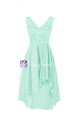 Mint High Low Lace Party Dress V-neckline Lace Bridesmaids Dress Formal Dress (BM2344)