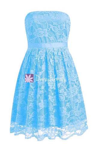 Sea Blue Lace Prom Dress Birthday Party Dress Strapless Lace Bridesmaids Dress (BM2345)