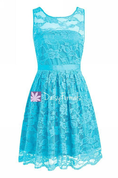 Illusion Scoop Neckline Bridesmaids Dress Knee Length Lace Party Dress (BM2347)