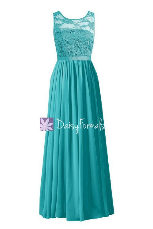 Long Scoop Lace Party Dress Custom Cyan Lace Bridesmaids Dress (BM2347L)