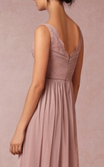 Long V-neckline Lace Party Dress Custom Floor Length Lace Bridesmaids Dress (BM2348L)