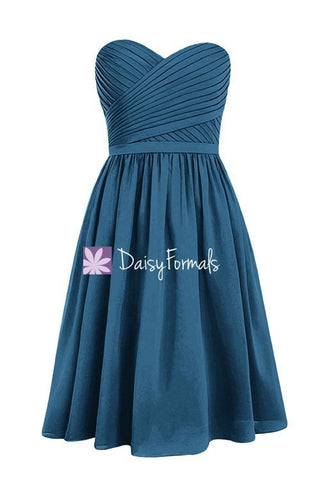 Peacock Blue Chiffon Party Dress Short Teal Sweetheart Formal Dress (BM2349)