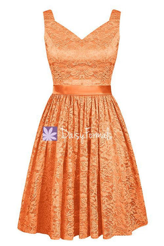 Orange Lace Bridesmaids Dress Short Lace Party Dress Semi Formal Dress (BM2352)