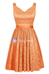 Orange Lace Bridesmaids Dress Short Lace Party Dress Semi Formal Dress (BM2352)