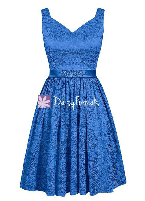 Royal Blue Lace Prom Dress Birthday Party Dress Semi Formal Dress (BM2352B)