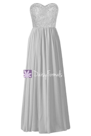 Silver Soft Sweetheart Neckline Gown Long Strapless Lace Party Dress (BM2353L)