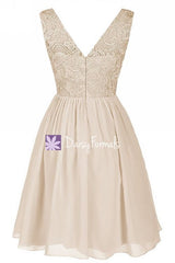 Dusty Rose Lace Cocktail Dress Scoop Neckline Bridal Party Formal Dress (BM2354)