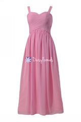 Cotton candy pink bridesmaids dress full length pink party dress w/straps (bm2386)
