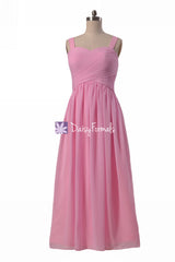 Cotton candy pink bridesmaids dress full length pink party dresses w/straps (bm2386)