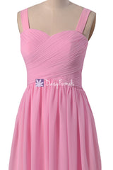 Cotton Candy Pink Bridesmaids Dress Full Length Pink Party Dress w/Straps (BM2386)